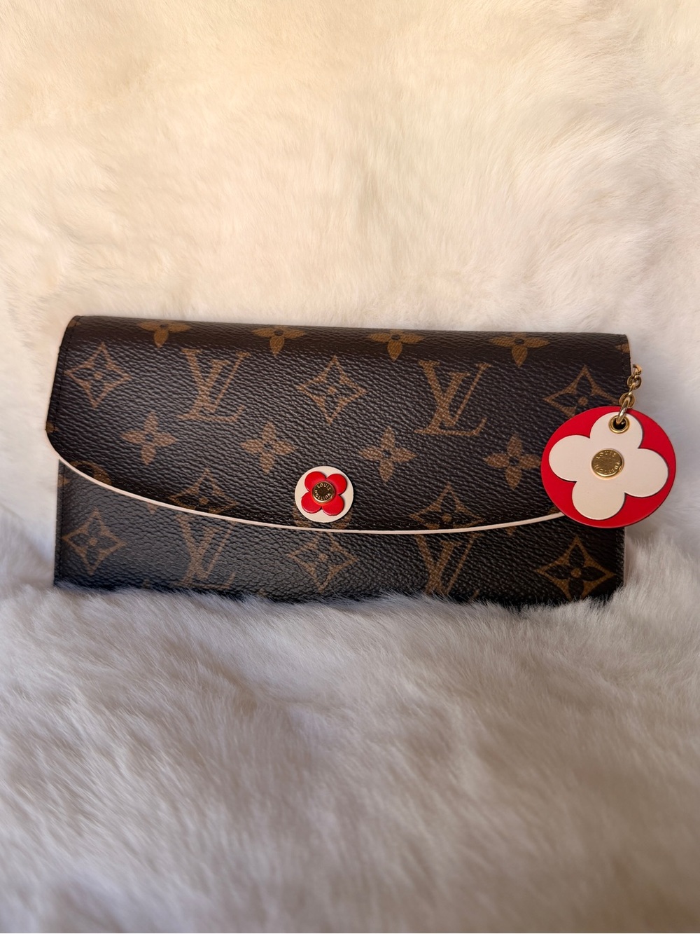 Authentic Louis Vuitton Bloom Flower Long Wallet Monogram Red Emilie Floral